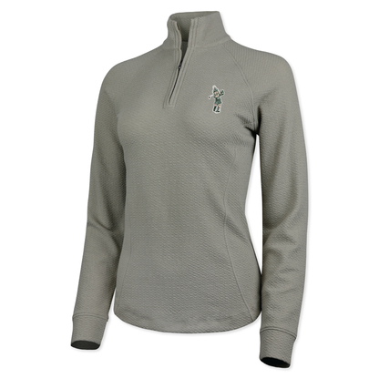 Gray quarter-zip with a Golf Sparty logo on the upper left chest. 