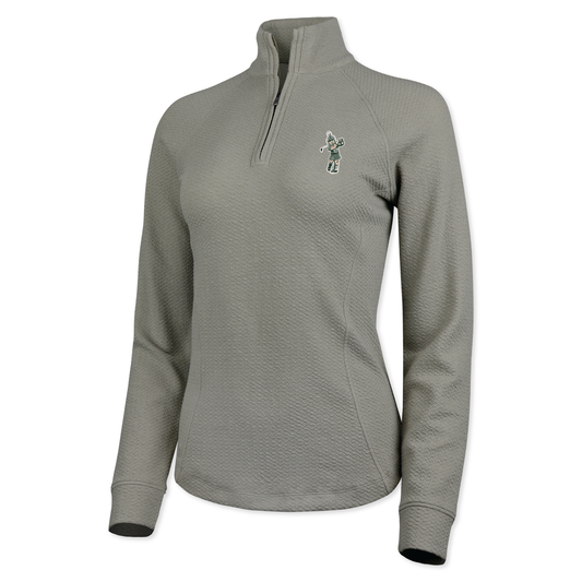 Gray quarter-zip with a Golf Sparty logo on the upper left chest. 