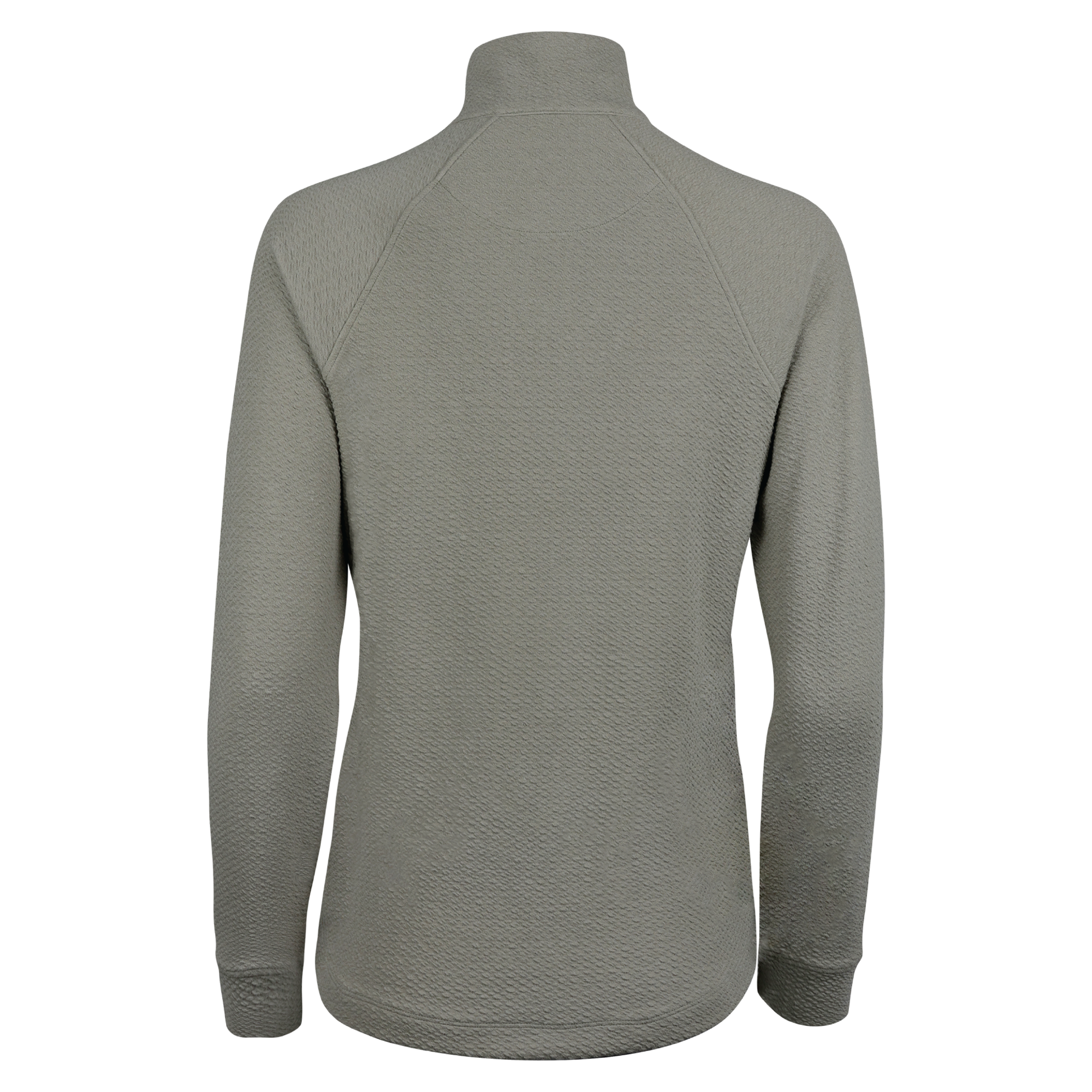 Back of a gray quarter-zip. 