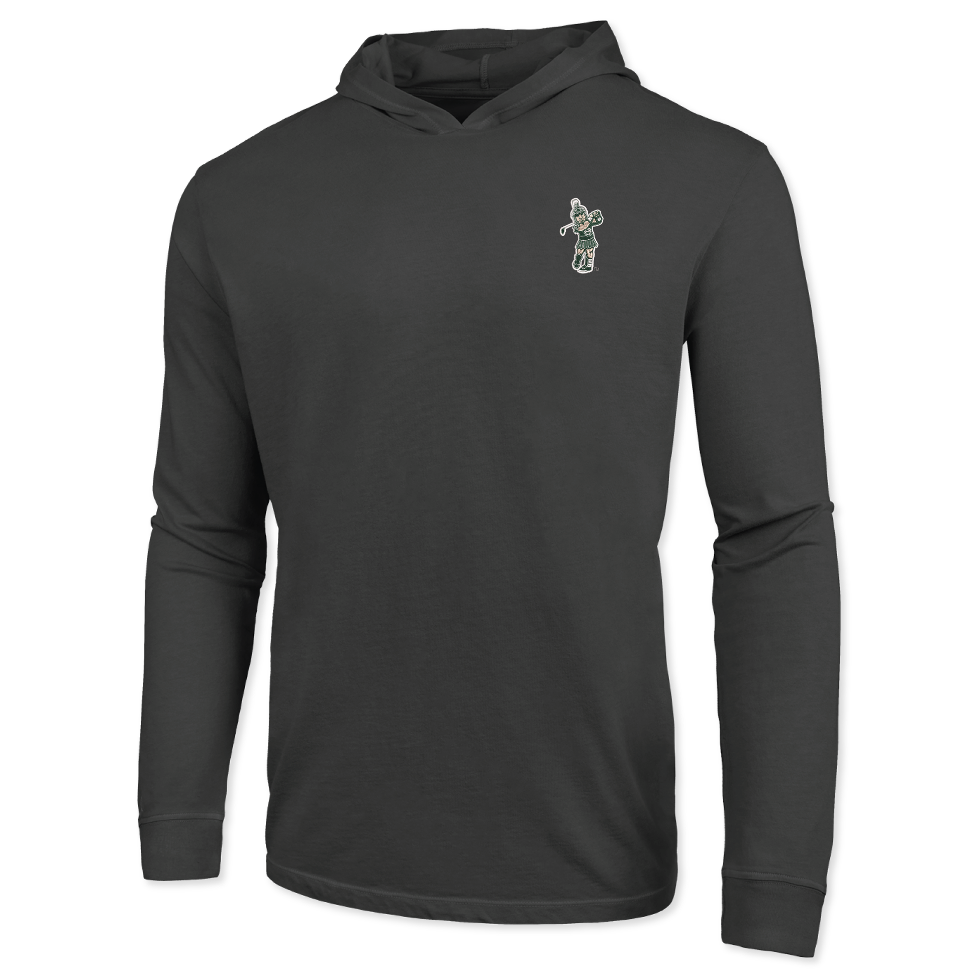 Black lightweight hoodie with a Golf Sparty logo on the upper left chest. 