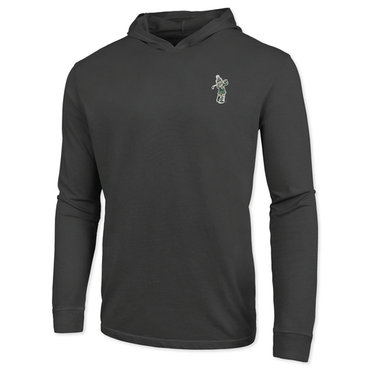 Black lightweight hoodie with a Golf Sparty logo on the upper left chest. 