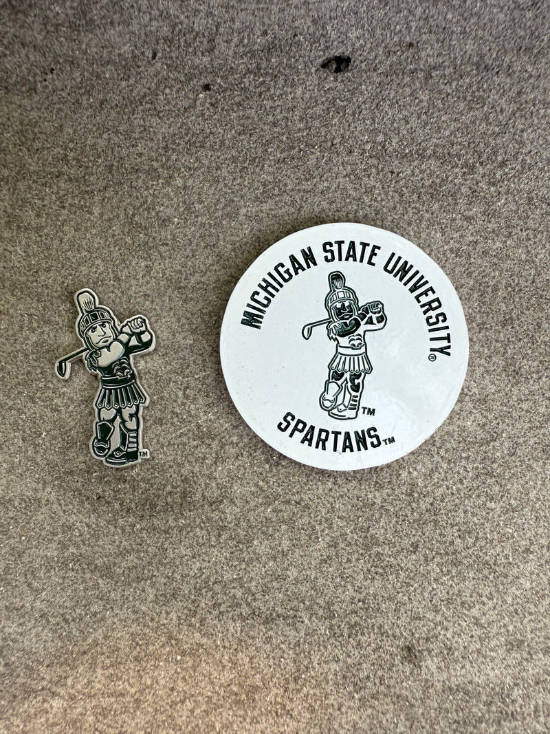White magnetic Sparty golf ball marker.