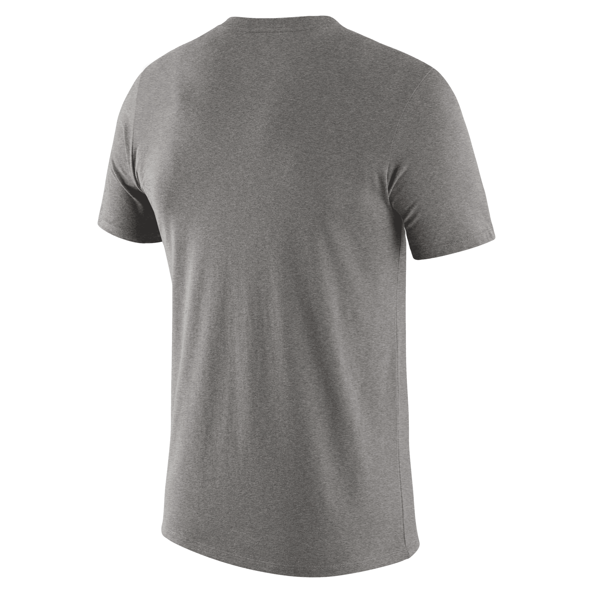 Back of gray short sleeve shirt. 