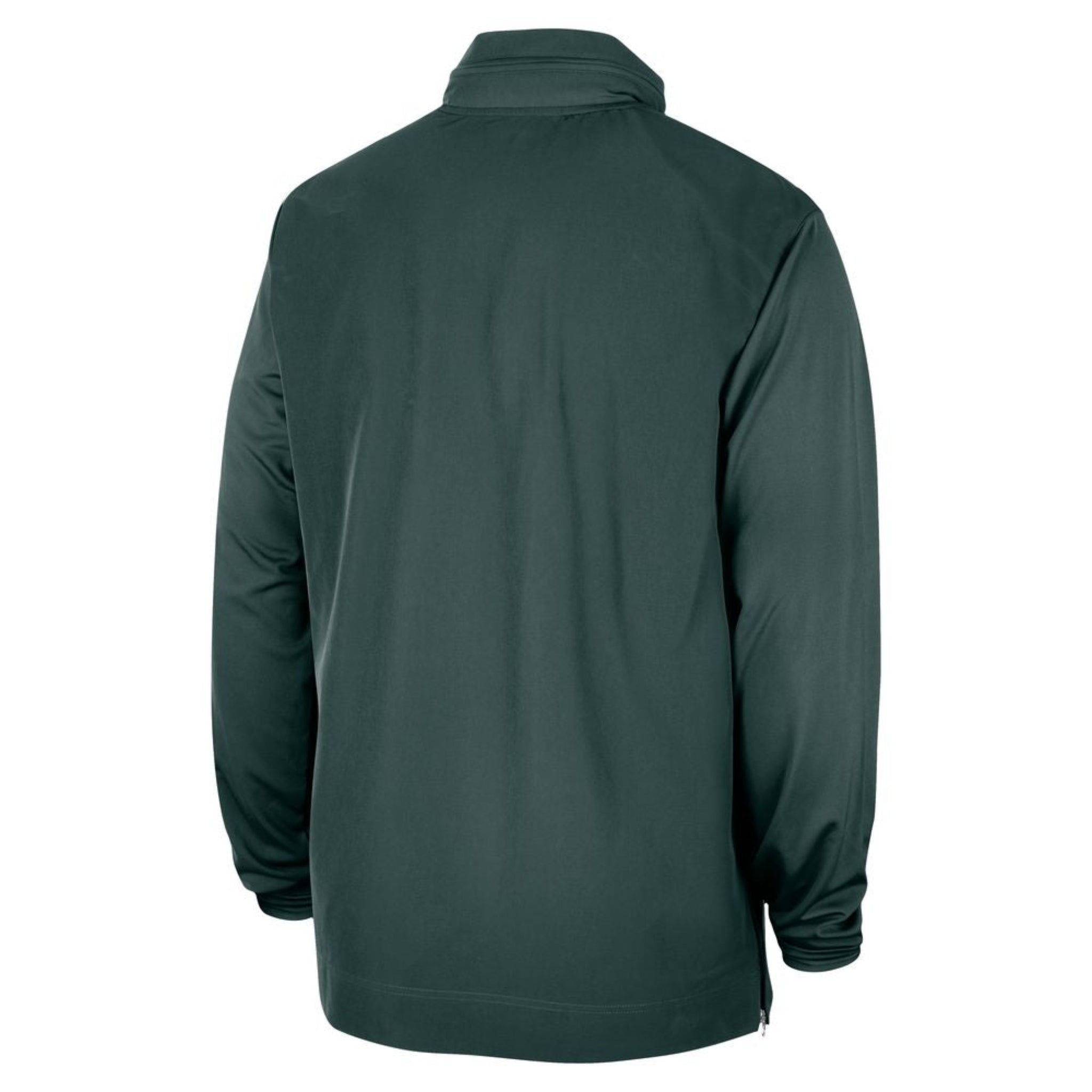 The back of a dark green jacket.