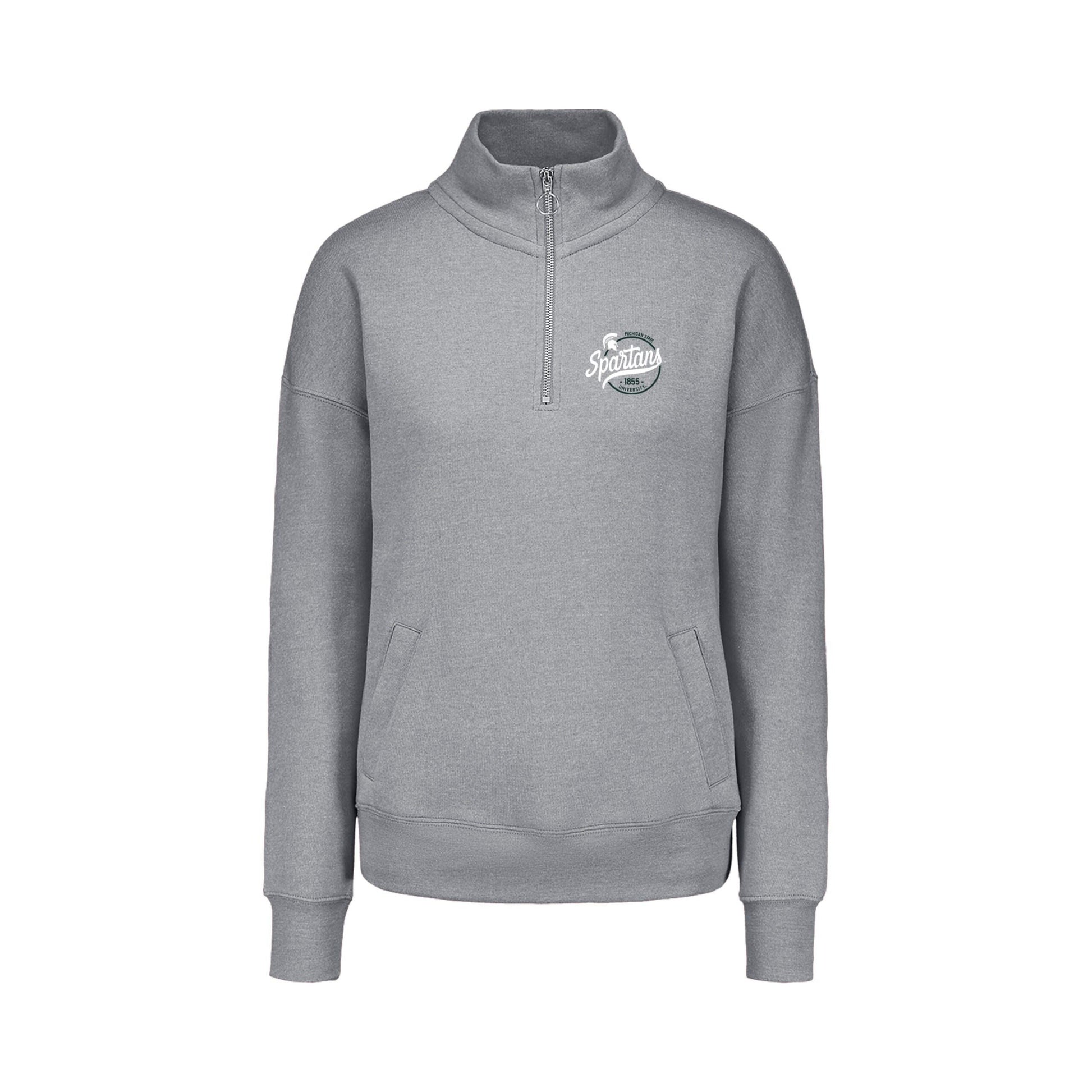 Grey 1/4 Zip with printed "Spartans" script on the right side