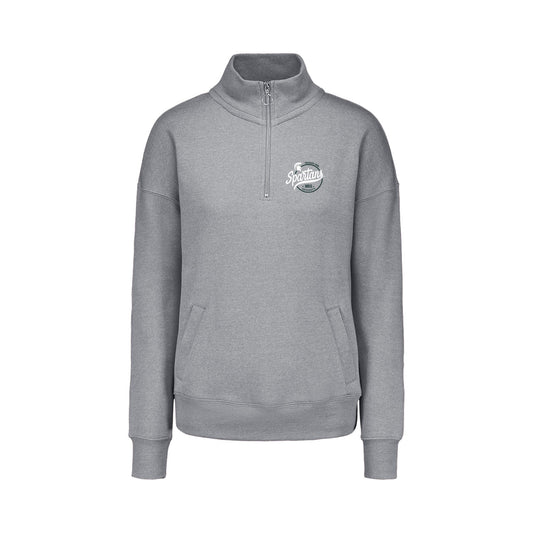 Grey 1/4 Zip with printed "Spartans" script on the right side