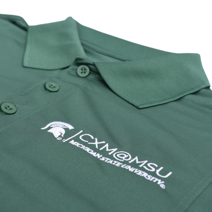 Close up of the embroidered CXM at MSU signature logo.