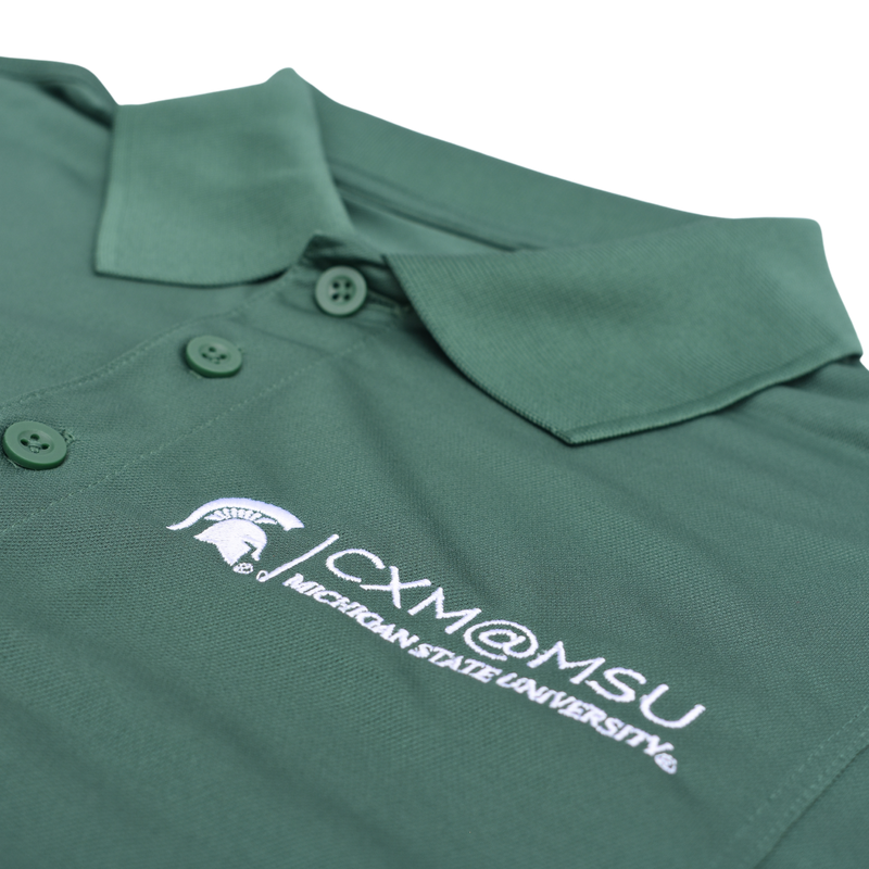 Close up of the embroidered CXM at MSU signature logo