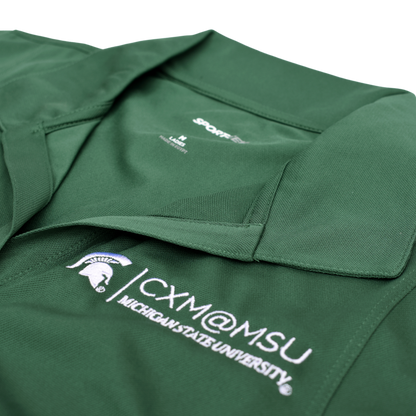 Close up of the embroidered CXM at MSU signature logo