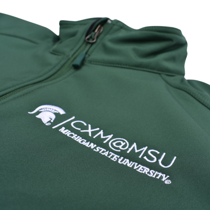 Close up of the embroidered CXM at MSU signature logo