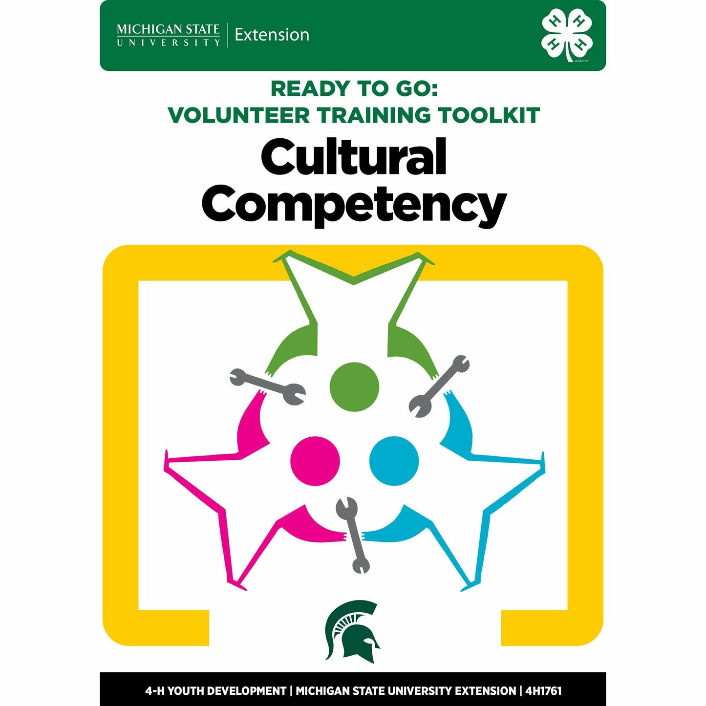Cover of the manual "Ready to Go Unit 5: Cultural Competency." The cover shows three stick figure people standing in a circle, each holding a wrench.