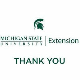 Image of MSU Extension branded “Thank You” cards. The image contains the Spartan helmet logo, the logo for the MSU extension department, and a capitalized "Thank You" displayed in Spartan green.