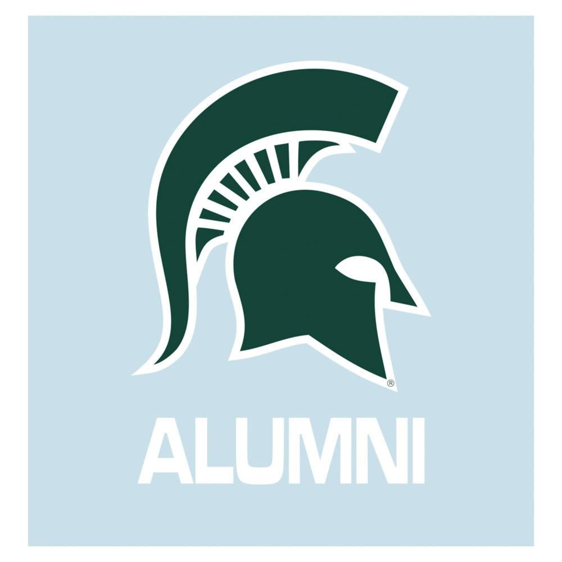 Decal that has a green Spartan Helmet outlined in white. Under the helmet in white block letters is 'ALUMNI'. 