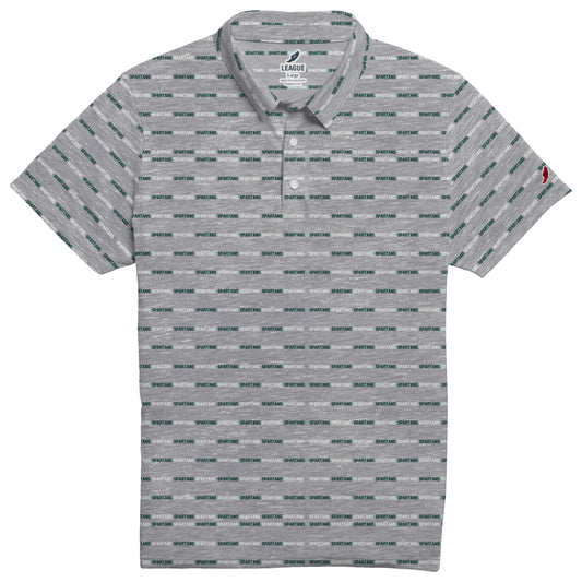 LEAG ALLOVER SPARTANS PLACKET POLO HEATHER GREY