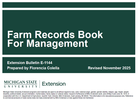 Image of the Farm Records Book For Management that was revised November 2025. 
