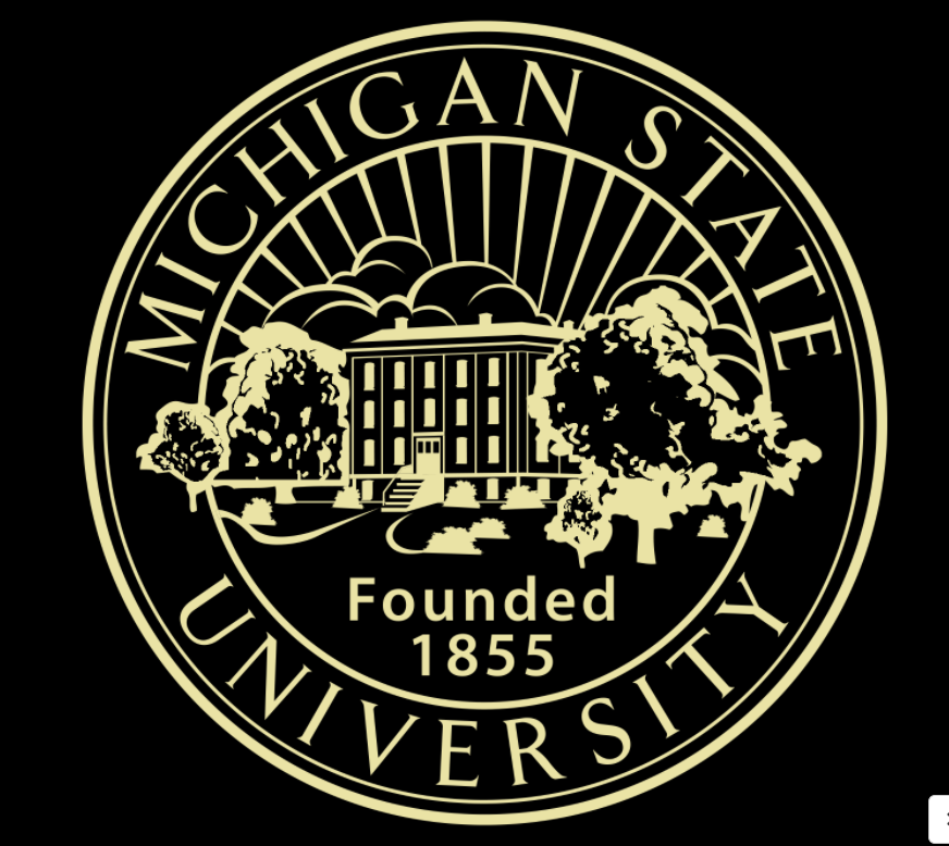 Black and gold embossed Michigan State University Seal. 