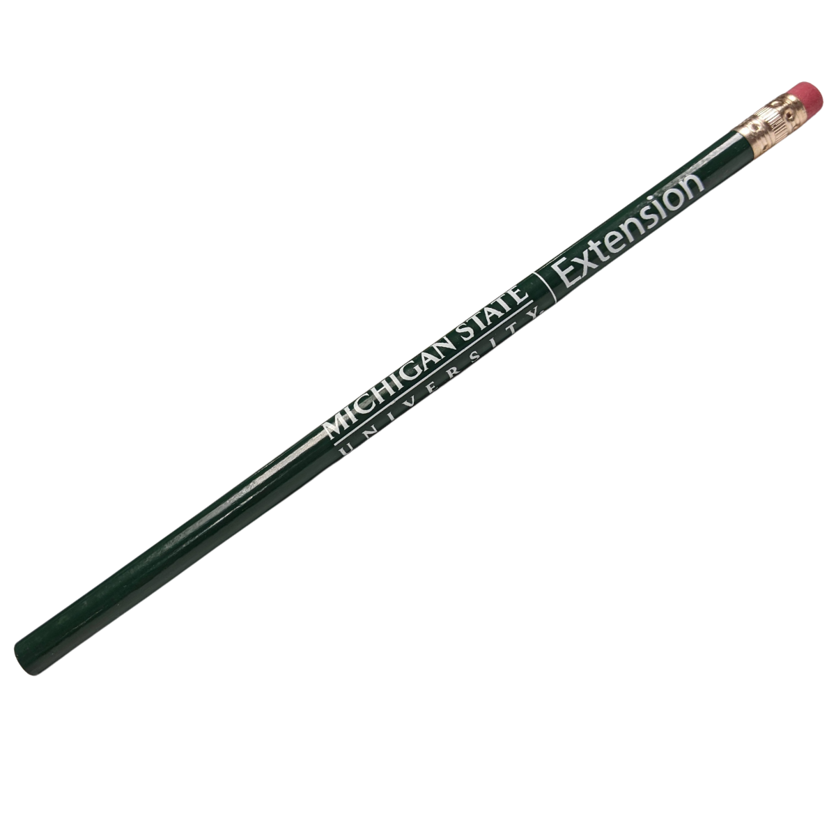Dark green unsharpened pencil with the MSU Extension logo printed in white on the upper half of the pencil.