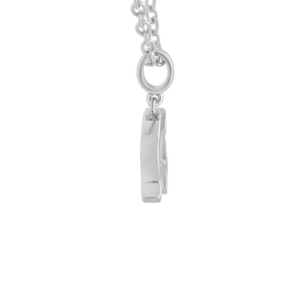 Side view of silver Spartan Helmet necklace with a round pendant. Shown on a white background.