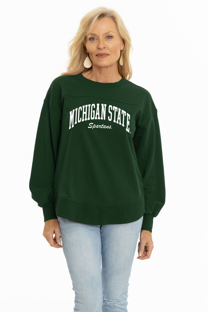 Flying Colors Women's Crew Michigan State Spartans Script Green ...