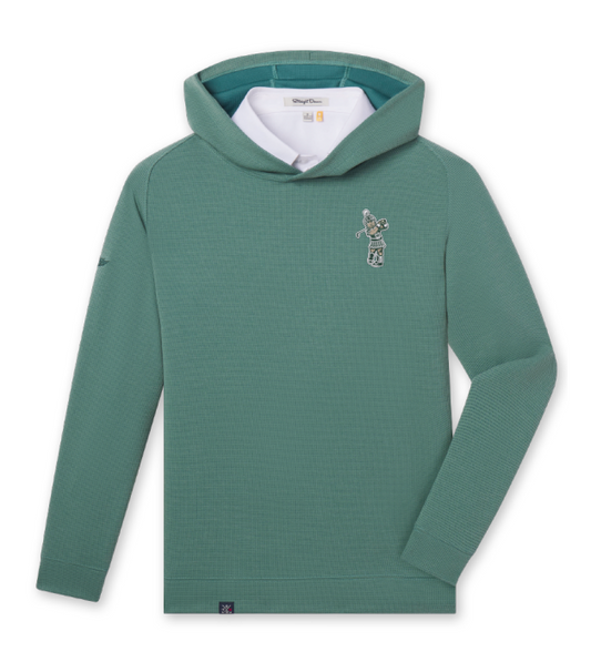 Green hoodie with the Golf Sparty logo on the upper left chest. 