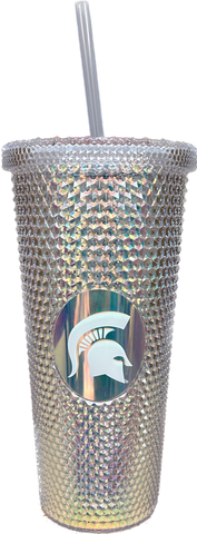 Logo Brands 24oz Iridescent Studded Travel Tumbler with Straw