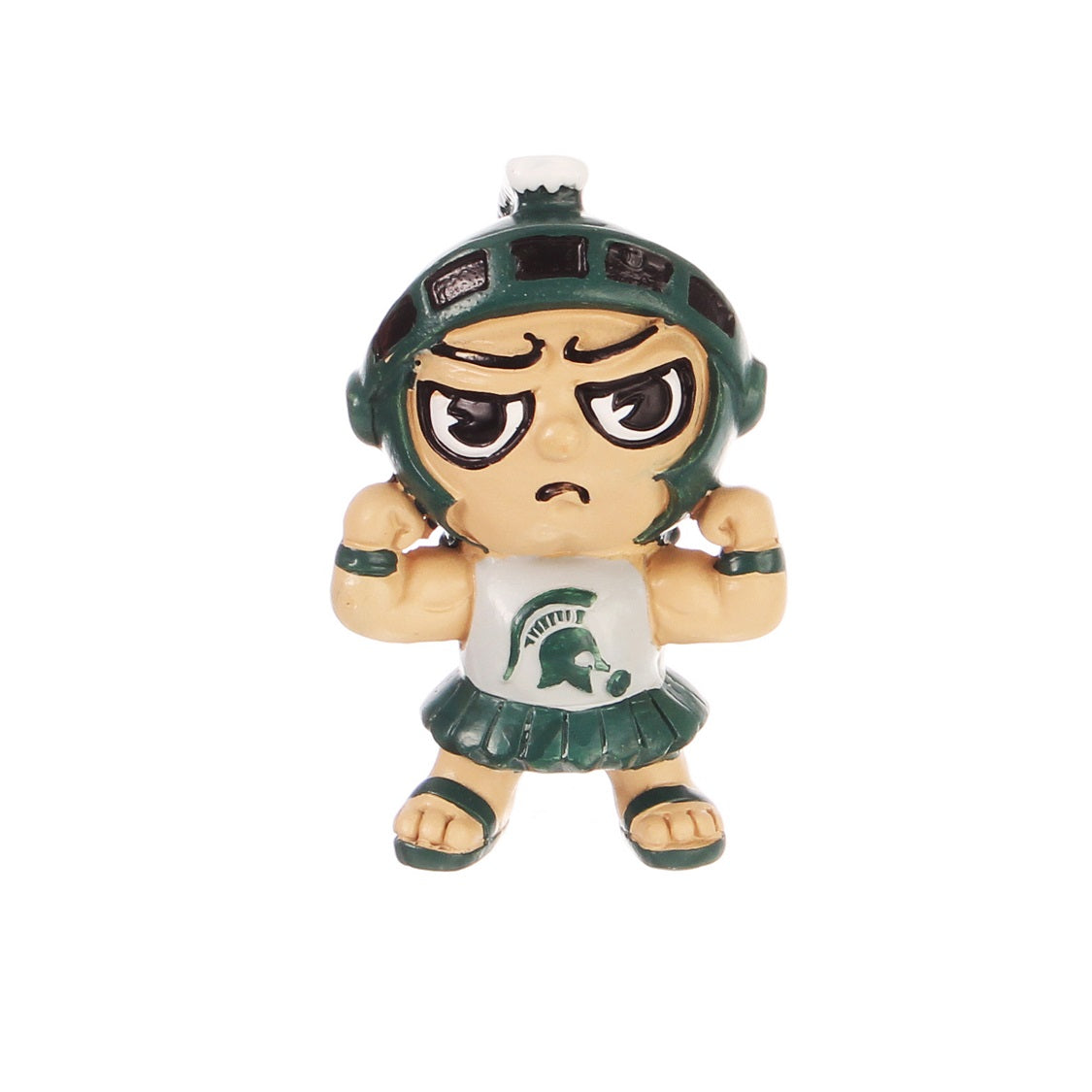 A flexing Sparty figurine.