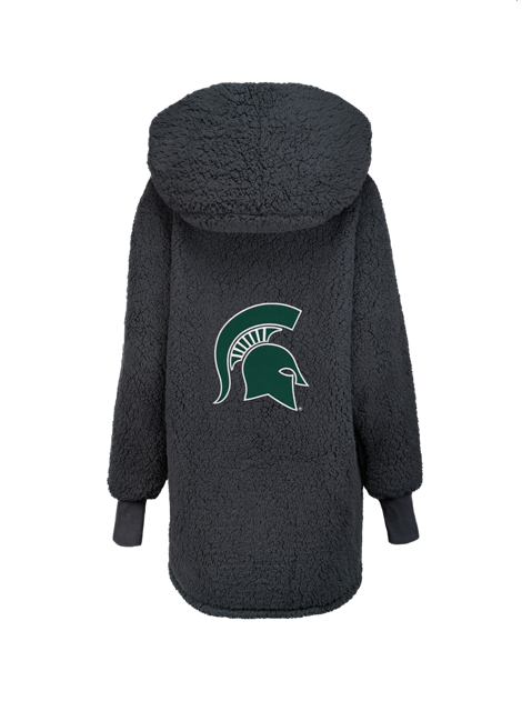 Back of lounger with large green spartan helmet outlined in white in the center of back of lounger. 