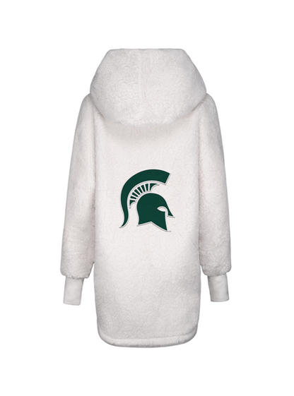 Back of lounger with large green Spartan Helmet outlined in white in the center of back of lounger. 