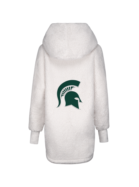 Back of lounger with large green spartan helmet outlined in white in the center of back of lounger. 