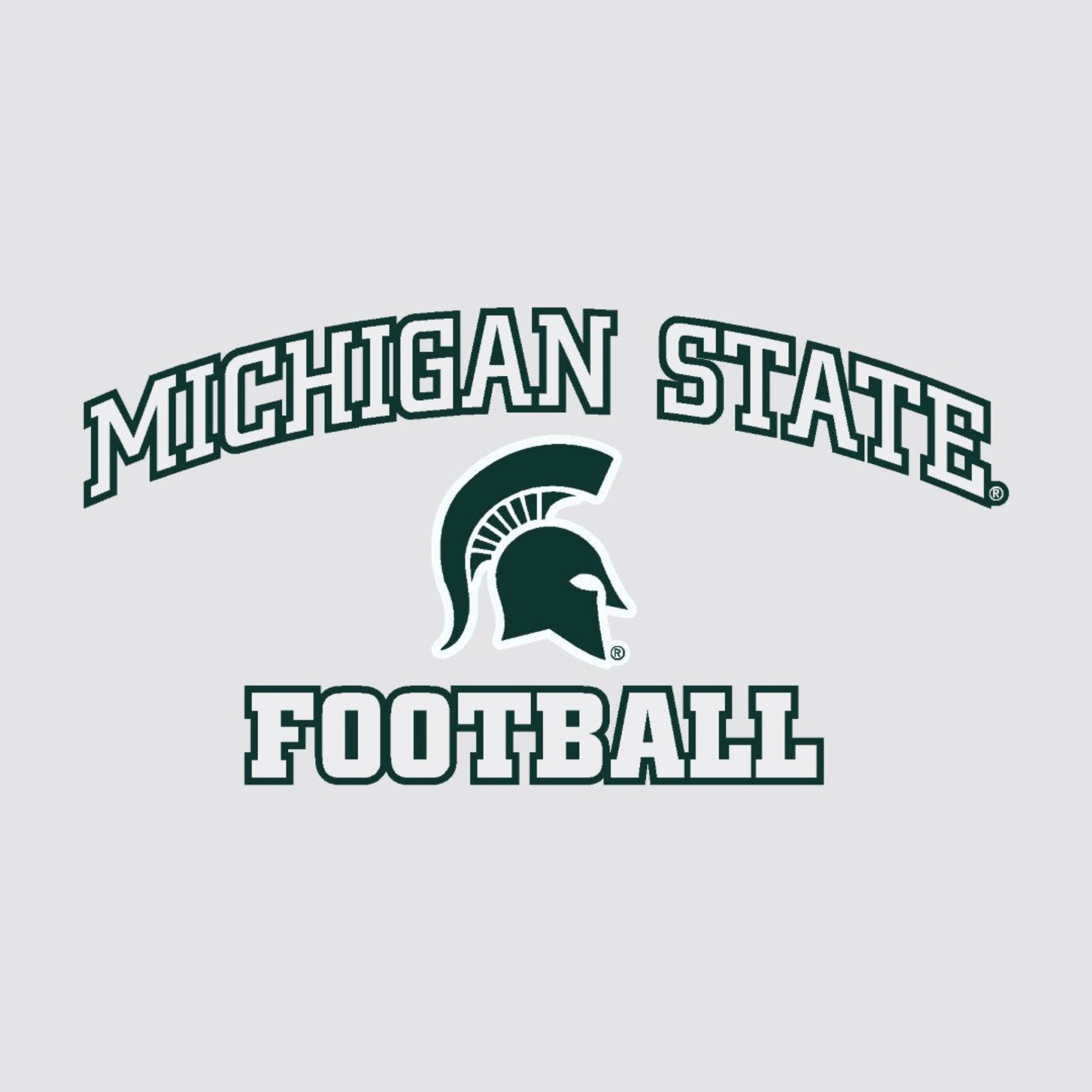 A decal that reads "Michigan State Football" in white around a green Spartan helmet logo.