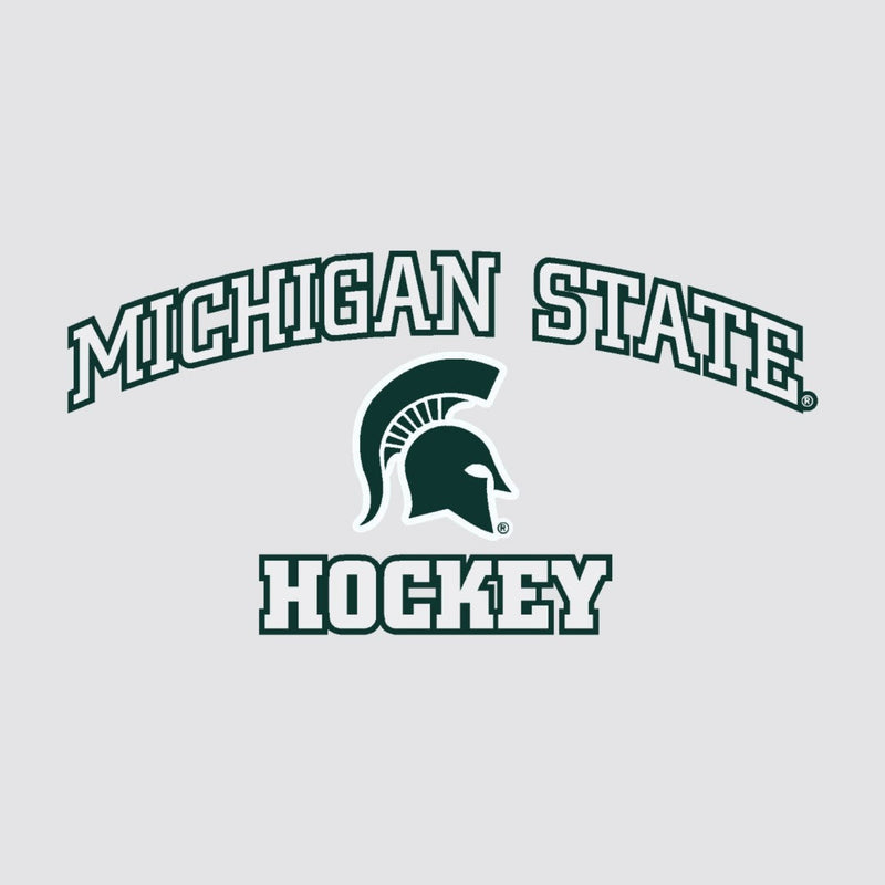 A decal that reads "Michigan State Hockey" in white around a green Spartan helmet logo.