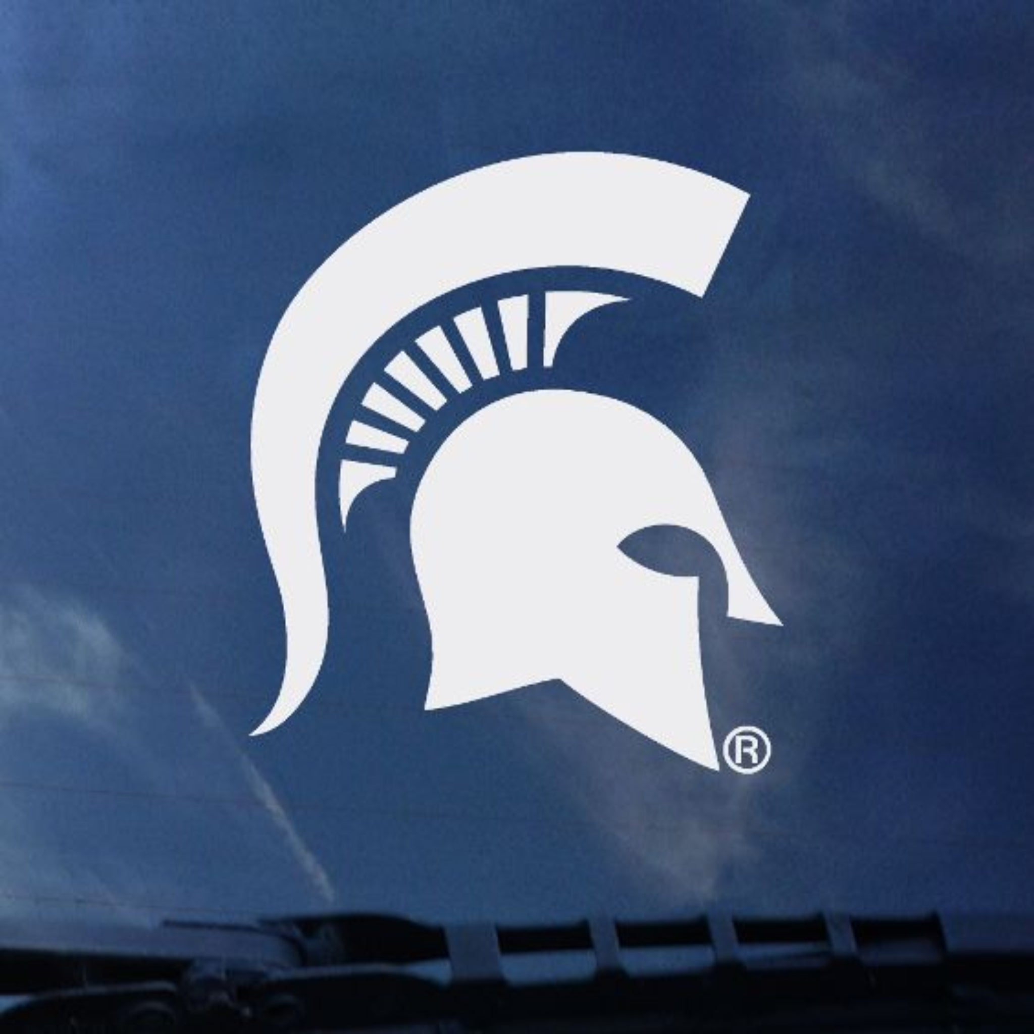 A white Spartan Helmet decal. 