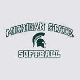 A decal that reads "Michigan State Softball" in white around a green Spartan Helmet logo.