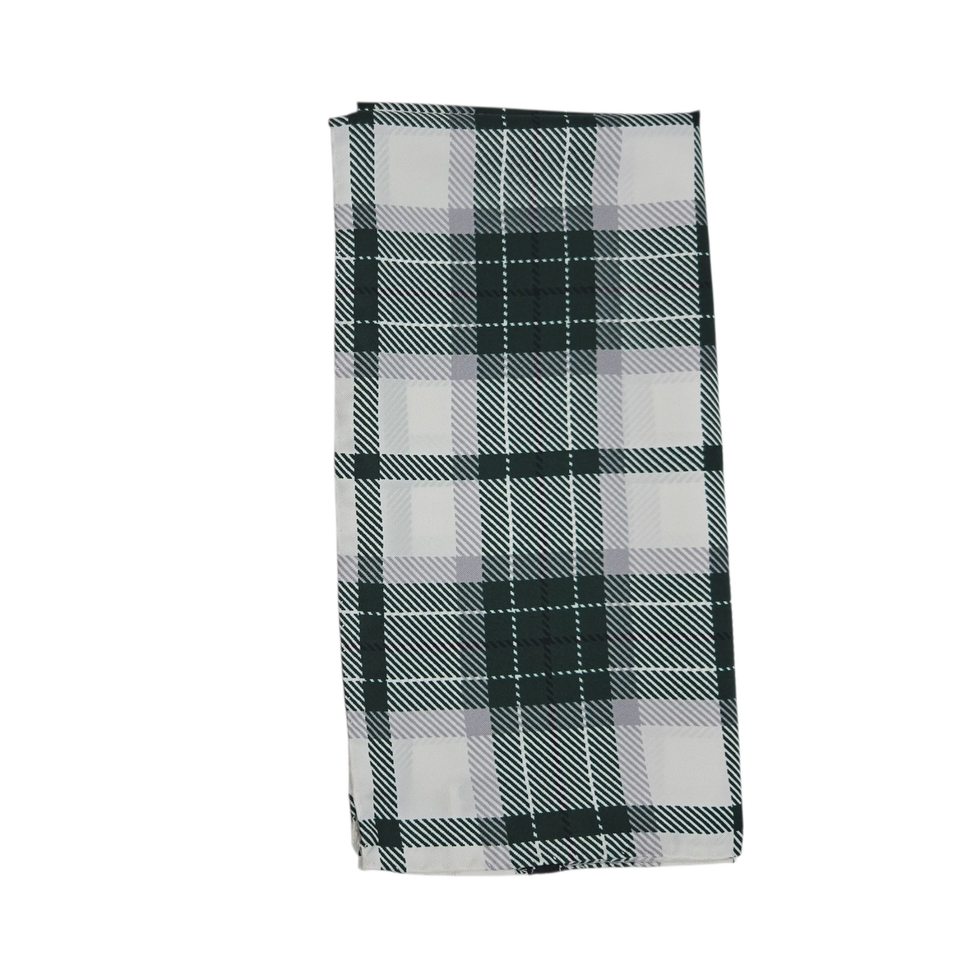 Green and white plaid scarf folded. Shown on a white background. 