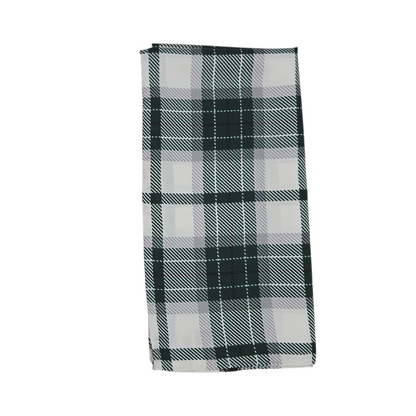 Green and white plaid scarf folded. Shown on a white background. 