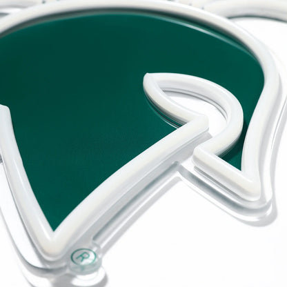 Close-up of the Spartan Helmet LED wall sign. 