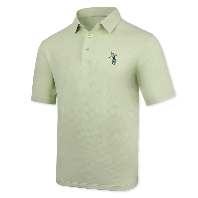 A light green Golf Sparty polo shirt with a collar, short sleeves, and a sparty golf logo on the chest.