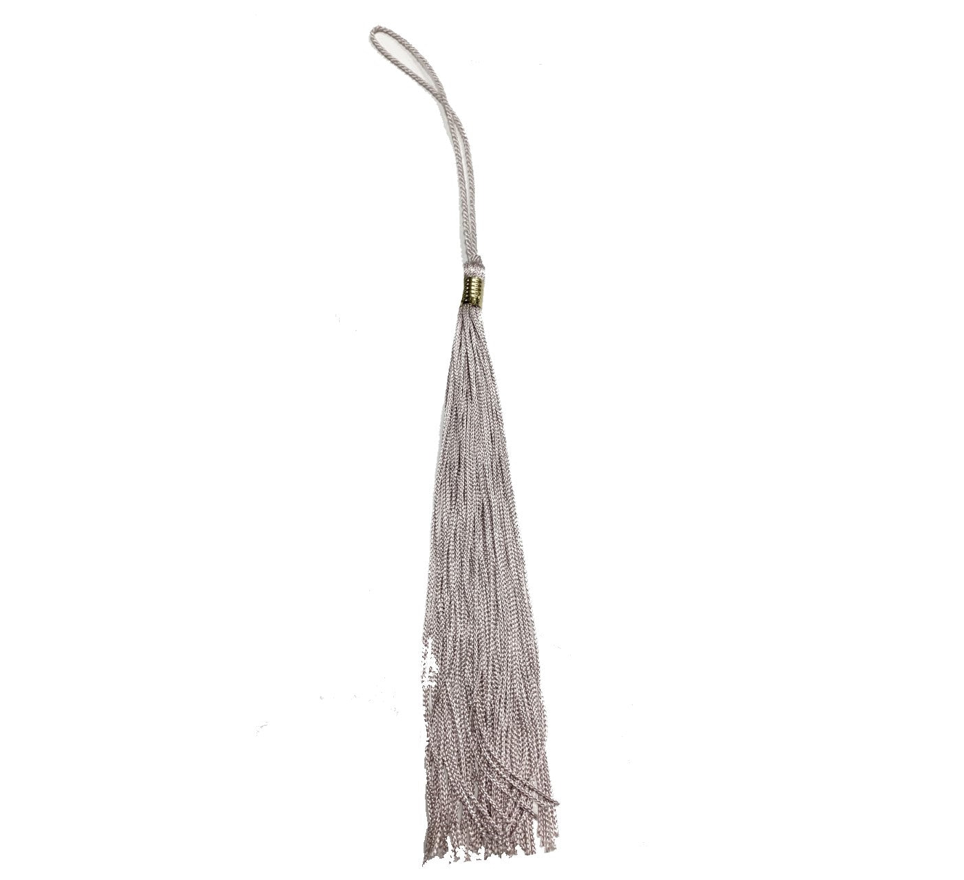 A silver graduation tassel. 