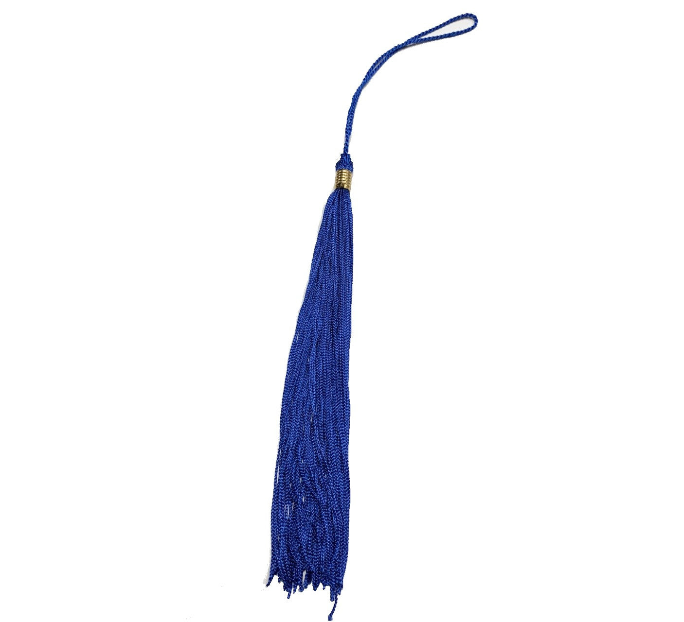 A royal blue graduation tassel. 