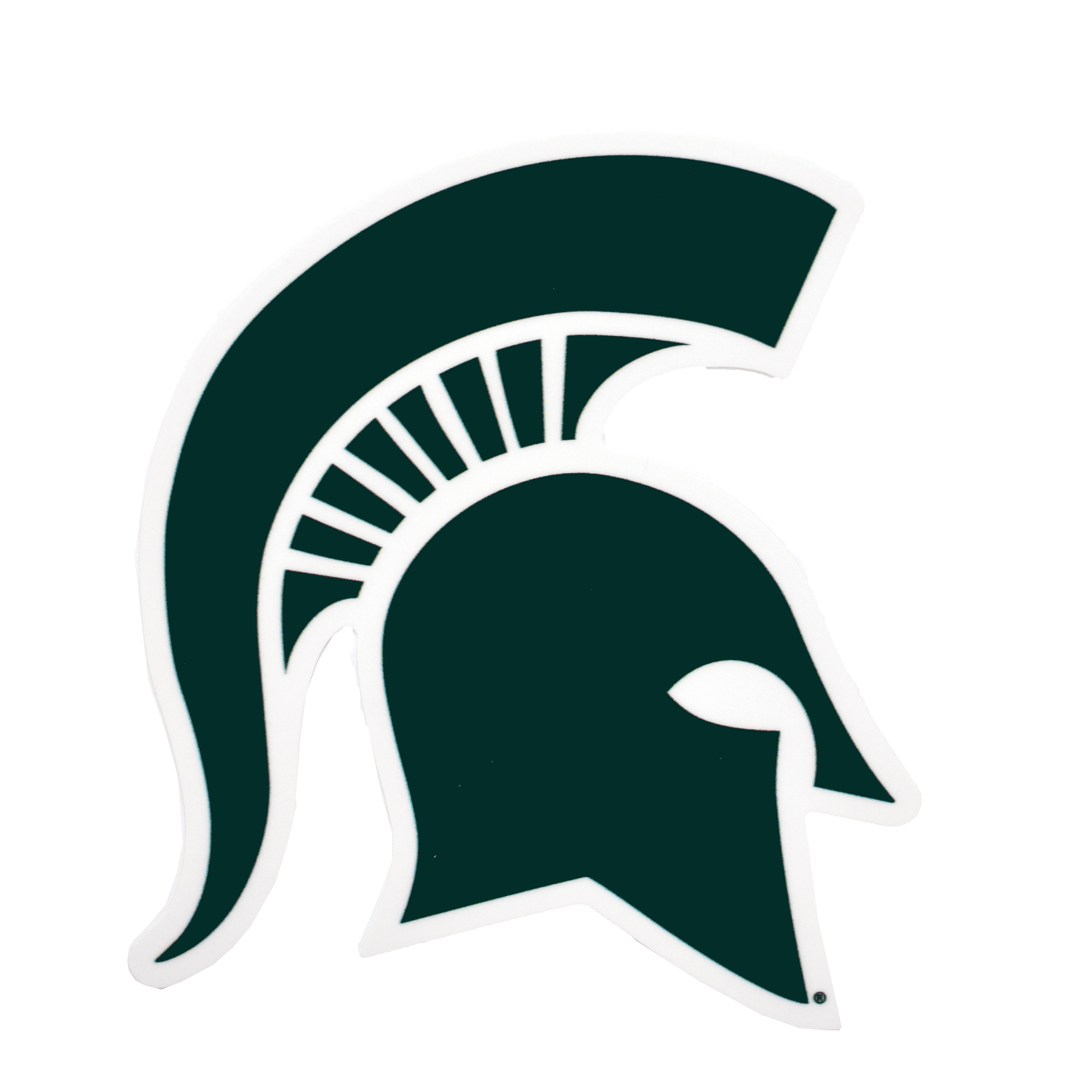 A dark green Spartan helmet decal with a white outline