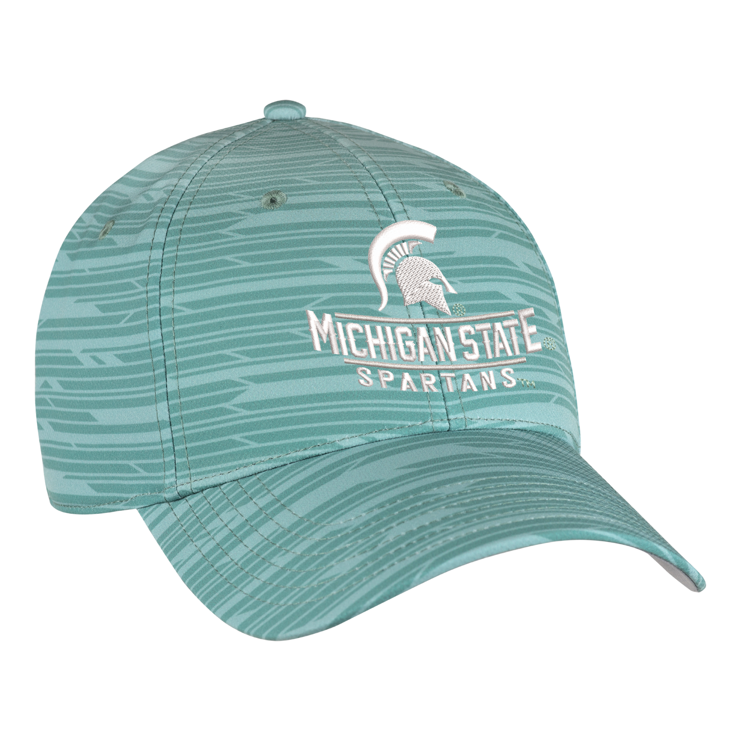 Teal hat with a darker teal heathered design and a white Spartan Helmet logo embroidered over stacked white text that reads "Michigan State Spartans."