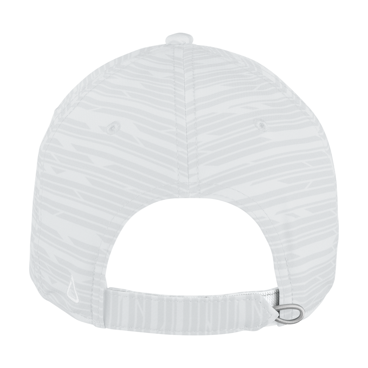 White hat with a light gray heathered design and Velcro adjustable strap. 