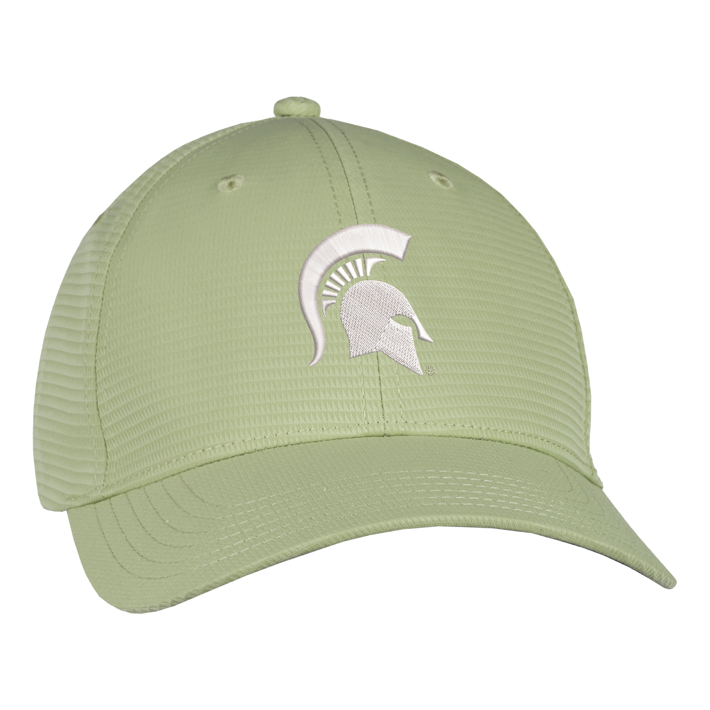 Light green hat with ribbed stitching and a white Spartan Helmet logo embroidered on the front. 