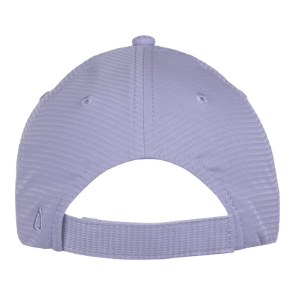 Back of a lilac hat with a Velcro adjustable strap. 