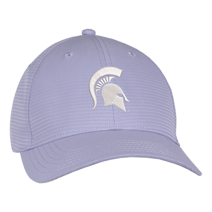 Lilac hat with ribbed stitching and a white Spartan Helmet logo embroidered on the front. 