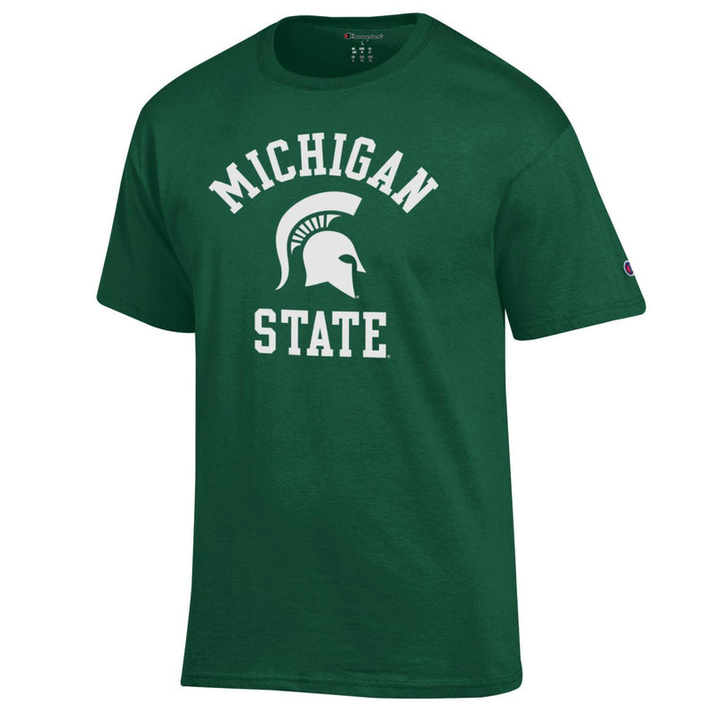 A green t-shirt with the words "Michigan State" and a Spartan helmet logo in the center in white.