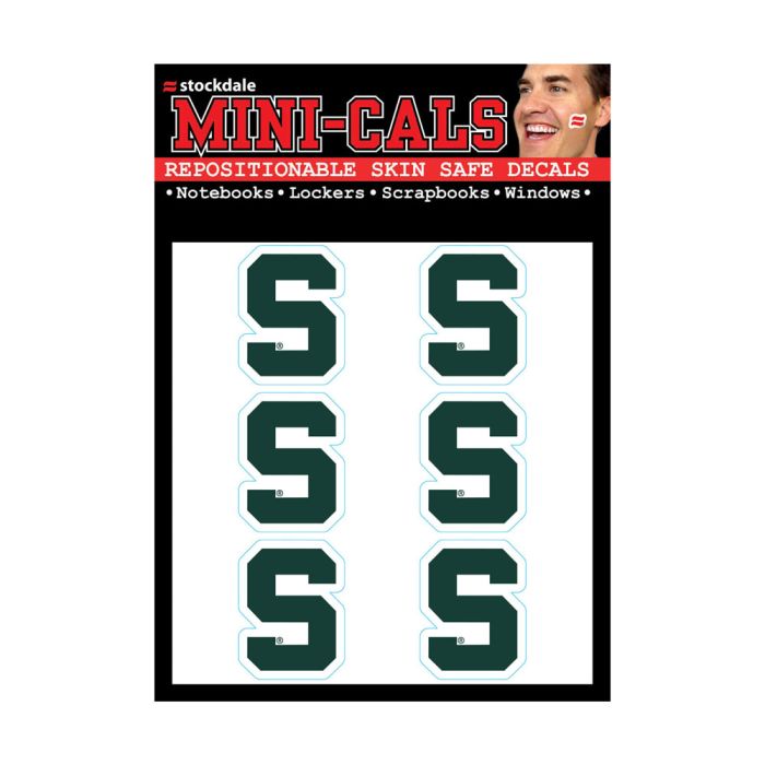 A package of skin safe decals with the block letter 'S' in green on them.
