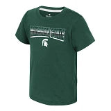 Green short-sleeve t-shirt with 'MICHIGAN STATE' text and Spartan helmet logo printed below the text.