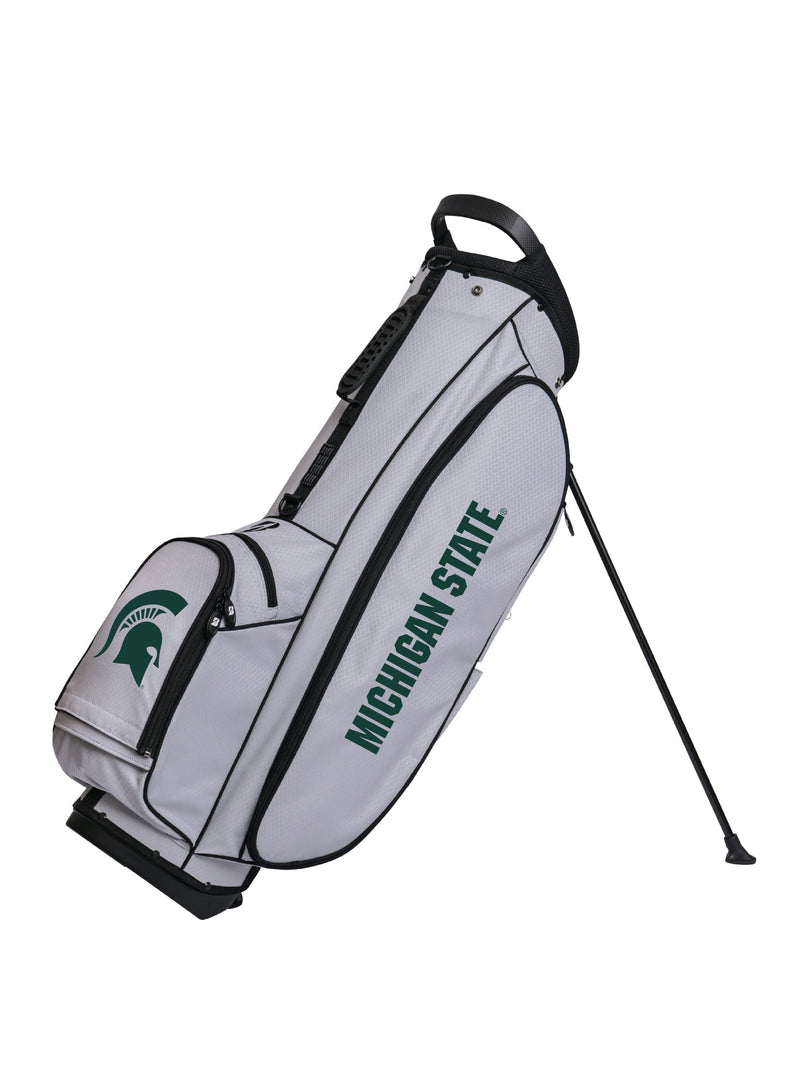Gray golf bag with Michigan State logo on a white background