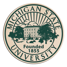 Gold, green, and black Michigan State University Seal. 